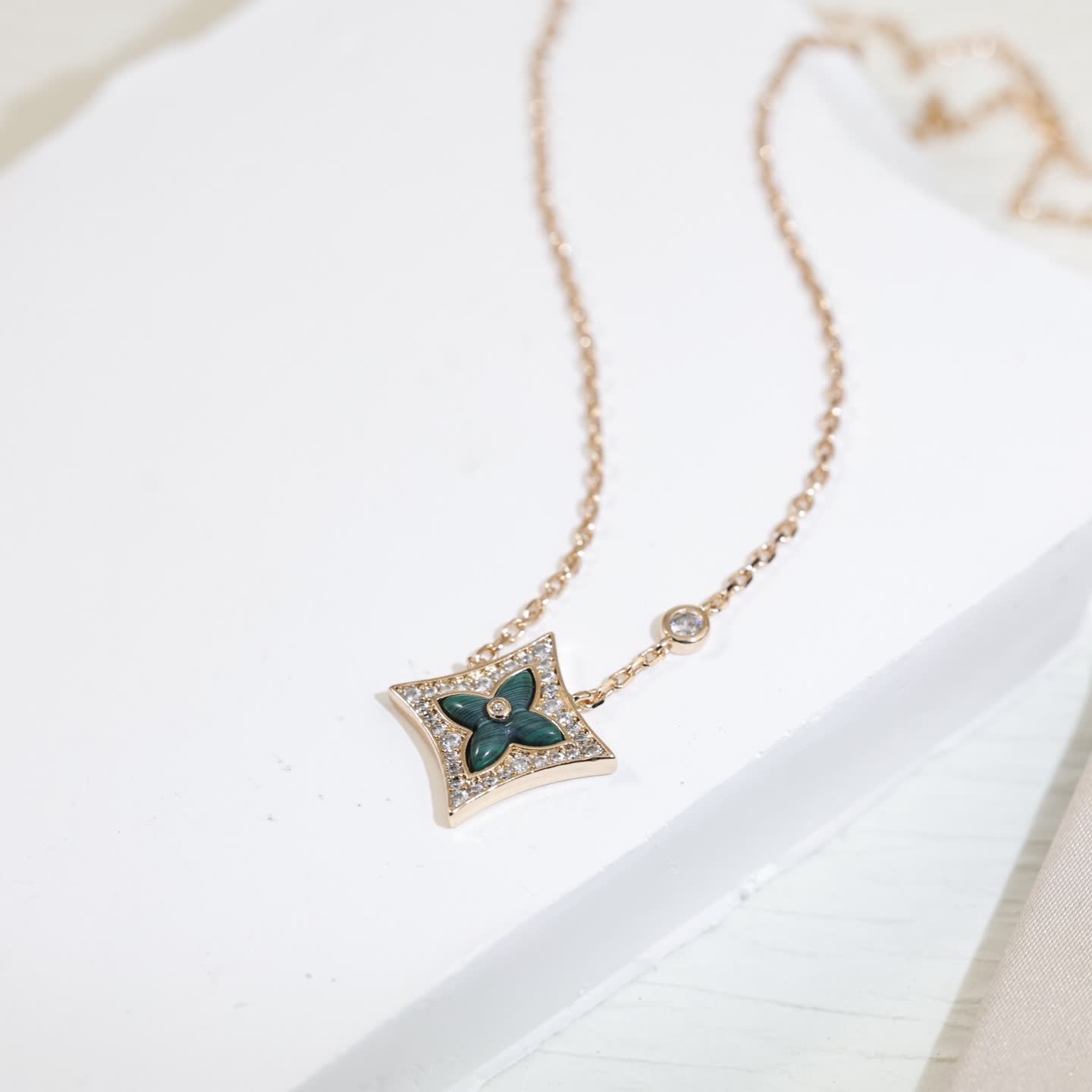Louis Vuitton Gold and Diamond Flower Pendant Necklace